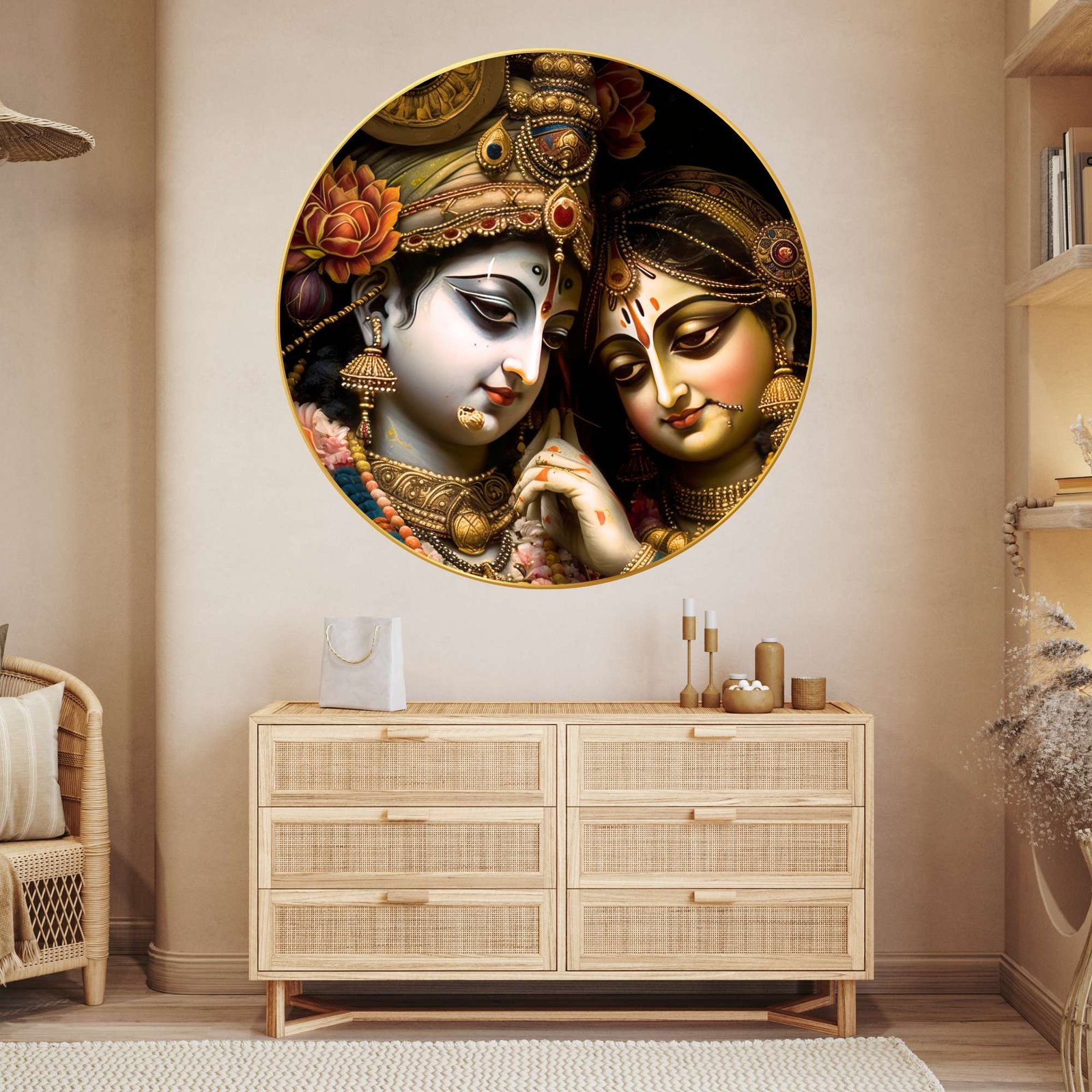 Wall Painting for Wall Decoration with Frame Sparkle Glossy Round Golden Framed Large Painting Office, Living Room, Bedroom, Home Decoration - Image 2