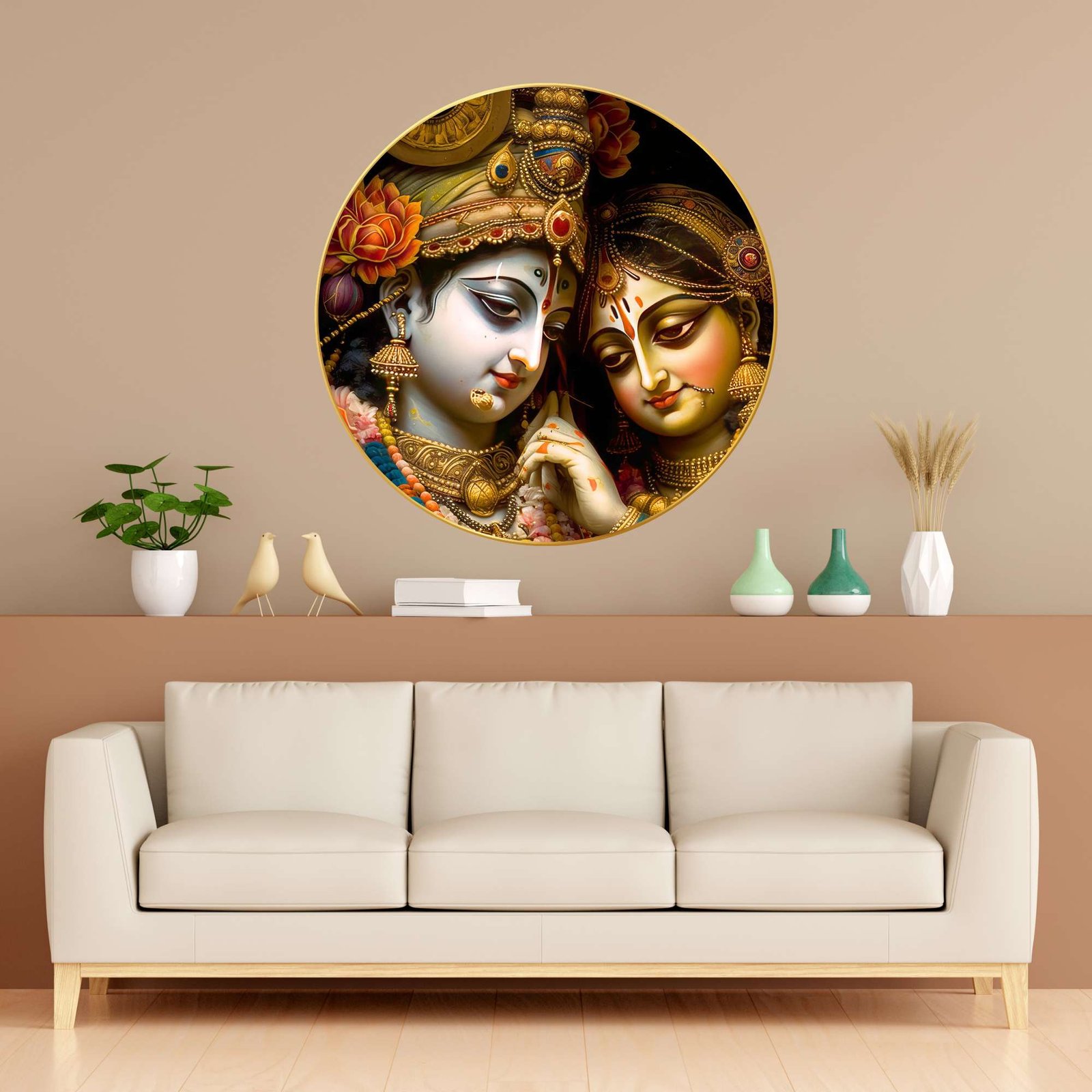Wall Painting for Wall Decoration with Frame Sparkle Glossy Round Golden Framed Large Painting Office, Living Room, Bedroom, Home Decoration