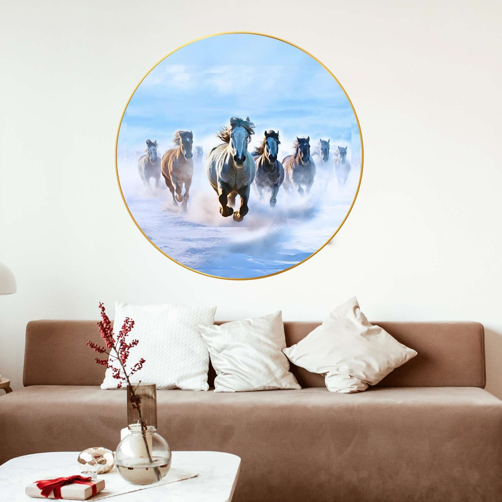 Wall Painting for Wall Decoration with Frame Sparkle Glossy Round Golden Framed Large Painting Office, Living Room, Bedroom, Home Decoration - Image 3